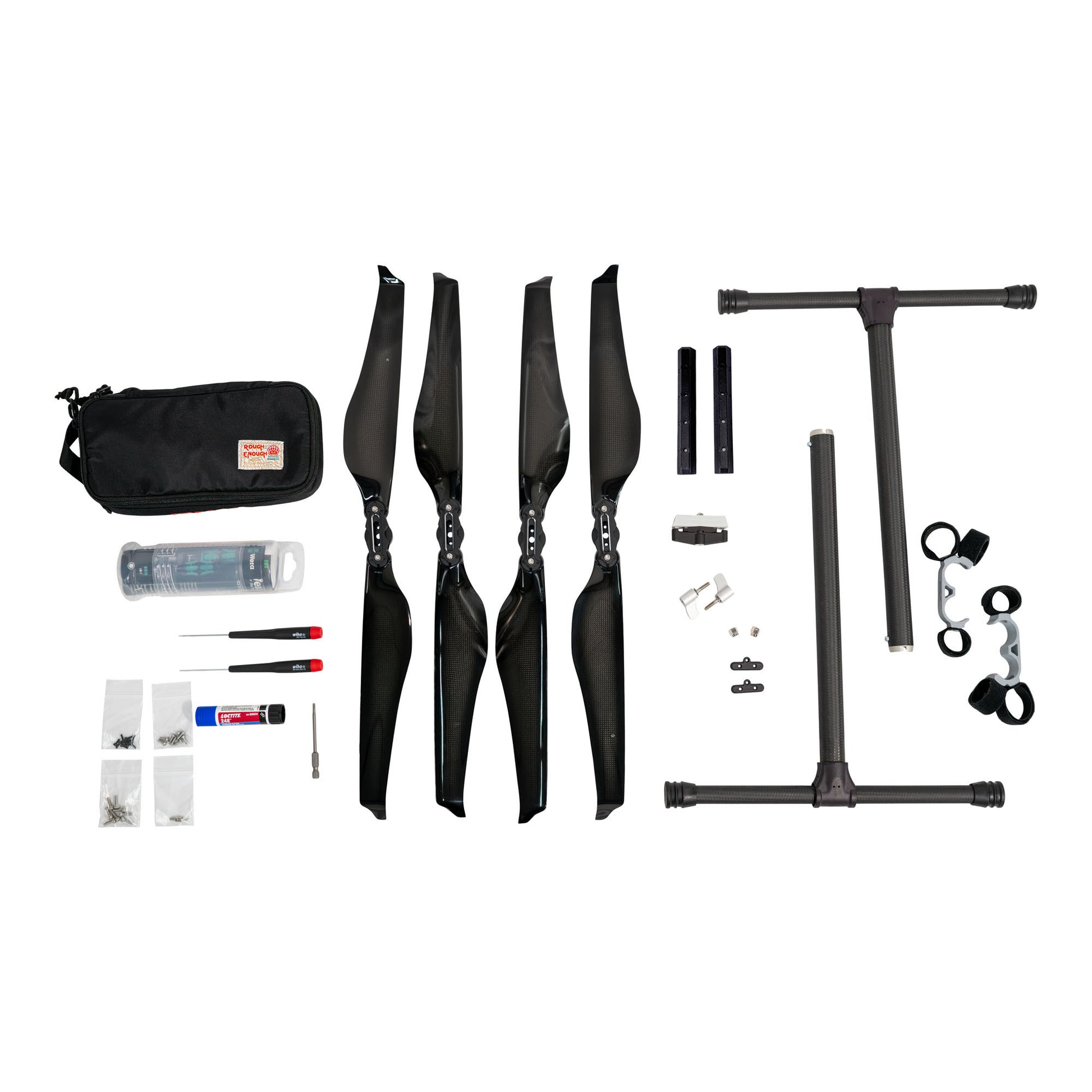 IF800 spare parts kit with propellers, landing gear, and tools